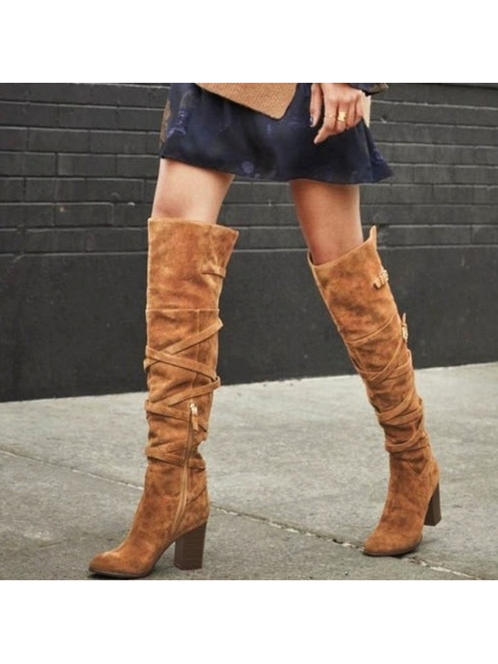 Sam Edelman Sable Camel Suede Over-the-Knee Wrap Strap Boots